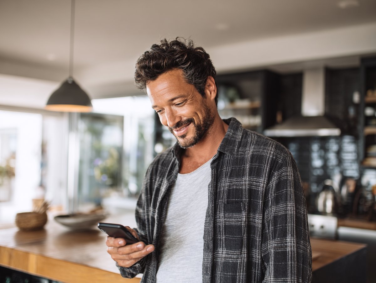Short-term rental owner checking phone